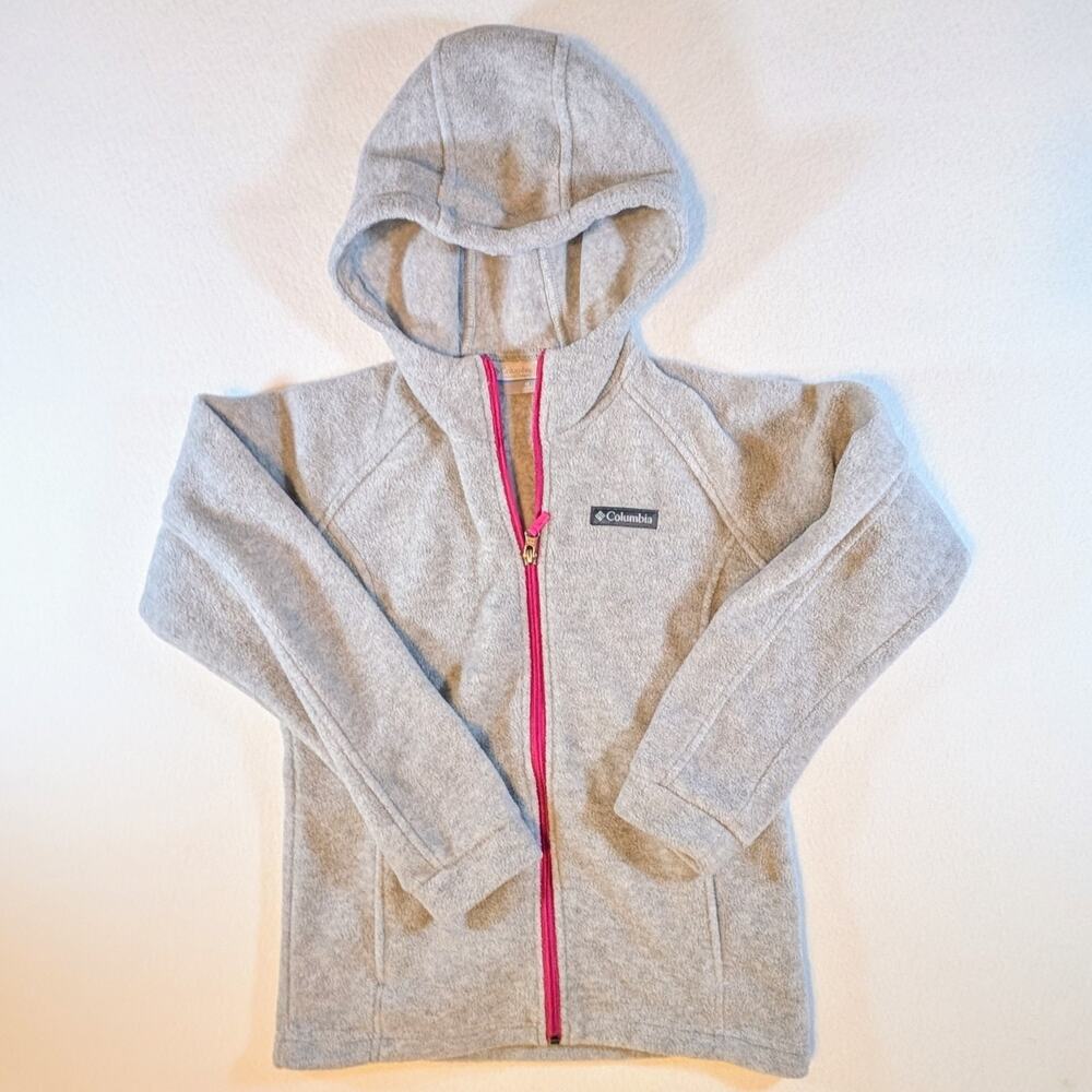 Columbia Girls Full Zip Hoodie Youth Medium Gray Pink EUC